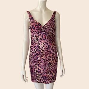 David Meister Purple & Pink Leopard Print Ruched Bodycon Dress Size 8
